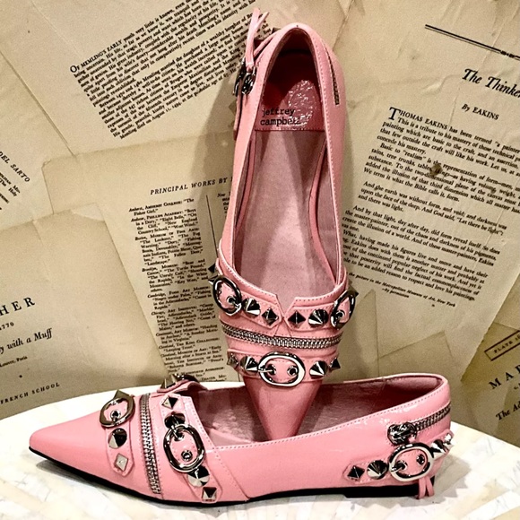 Jeffrey Campbell Shoes - Free People Jeffrey Campbell Roxine Studded Flats Pink Leather Point Toe